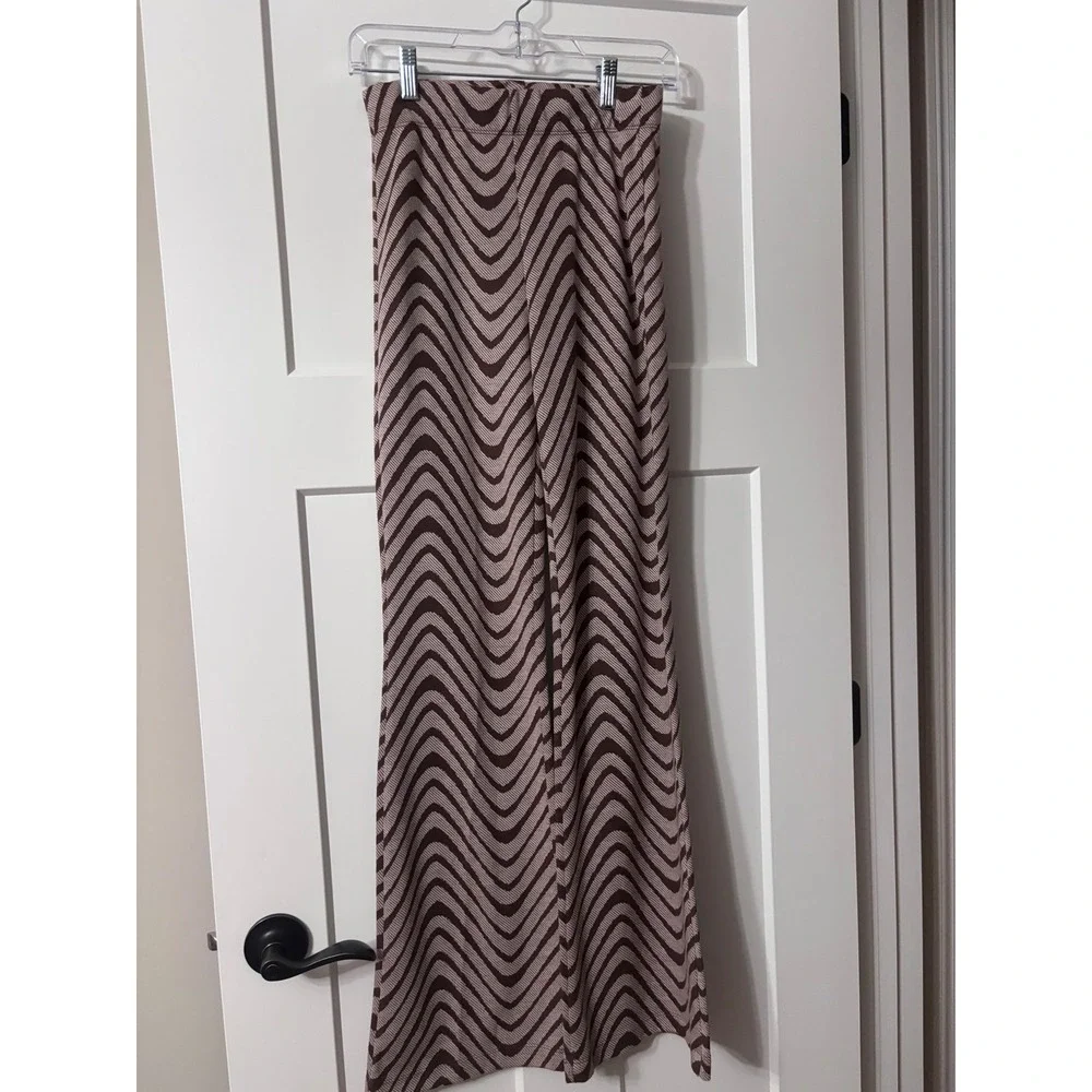 Urban Outfitters Brown Chevron Psychedelic Flare Pants Retro Knit Trousers Small